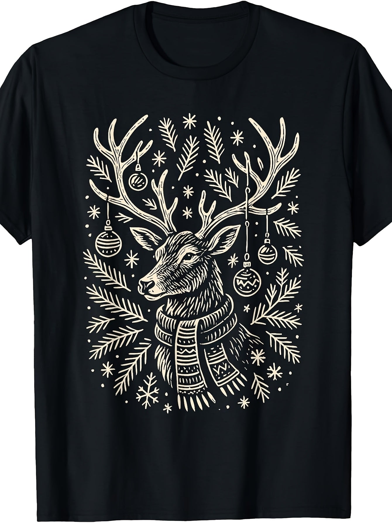 Woodland Christmas Reindeer Folk Art Holiday Christmas T-Shirt
