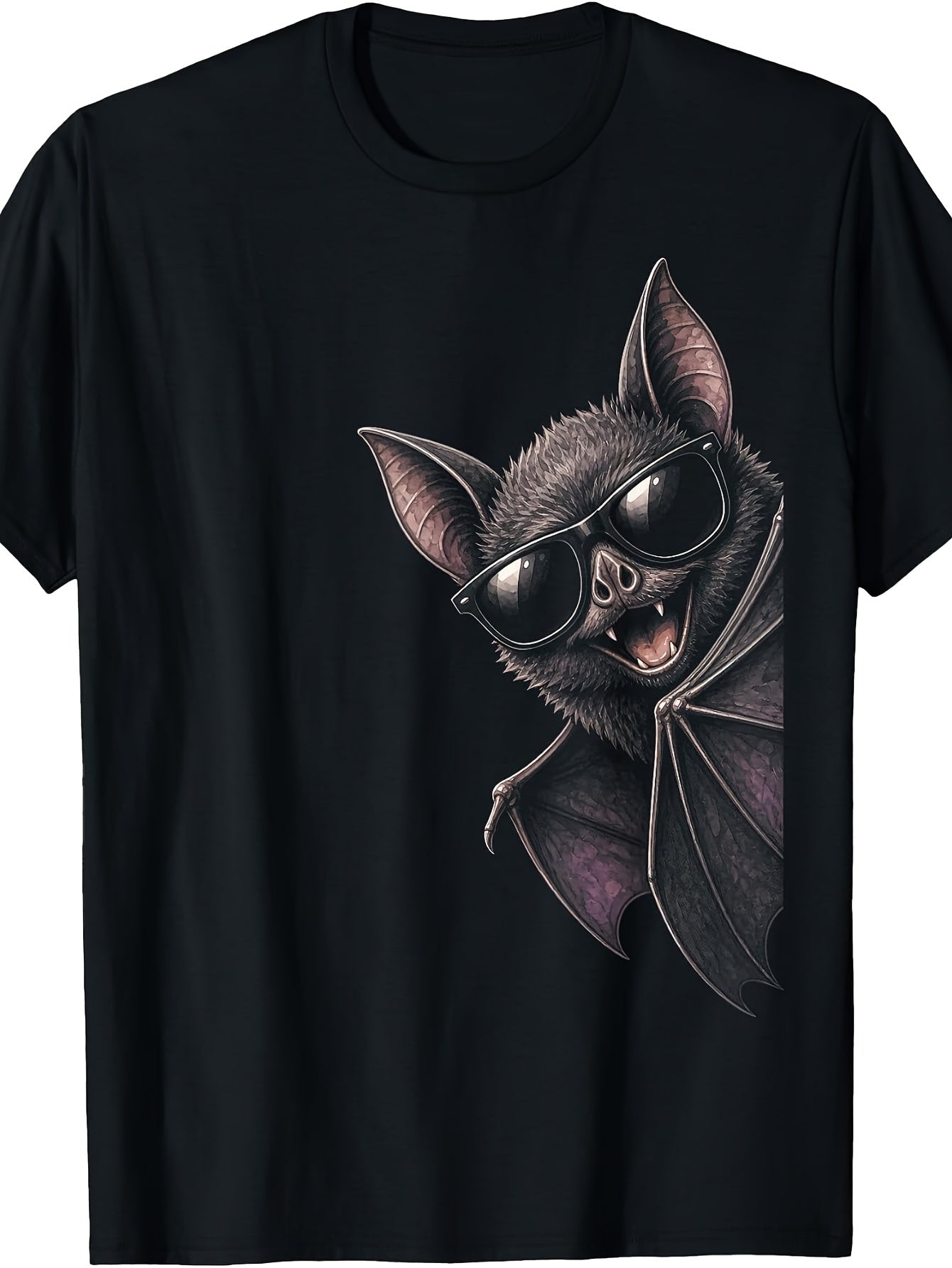 Cool Bat Wearing Fashion Glasses Graphic Tee, Men's And Women's T-Shirt, Funny Animal Design, Casual Summer Wear