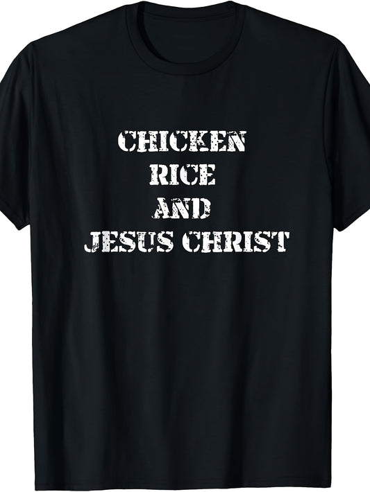 Men'S And Women'S T-Shirt, Funny Christian Faith Food Quote, Chicken Rice Christ Text Graphic Tee, Casual Daily Wear Summer Spring Autumn