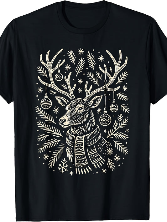 Woodland Christmas Reindeer Folk Art Holiday Christmas T-Shirt