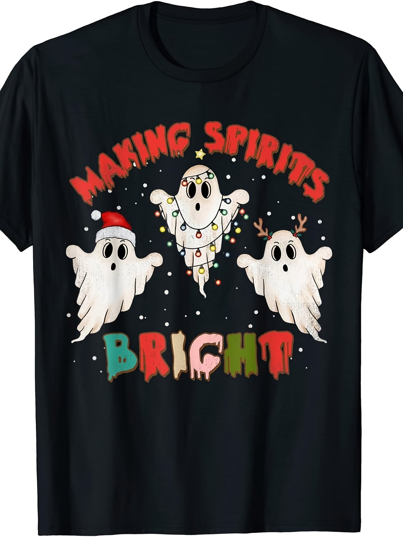Make Spirits Bright, Gothic Christmas, Ghost Boo Christmas T-Shirt