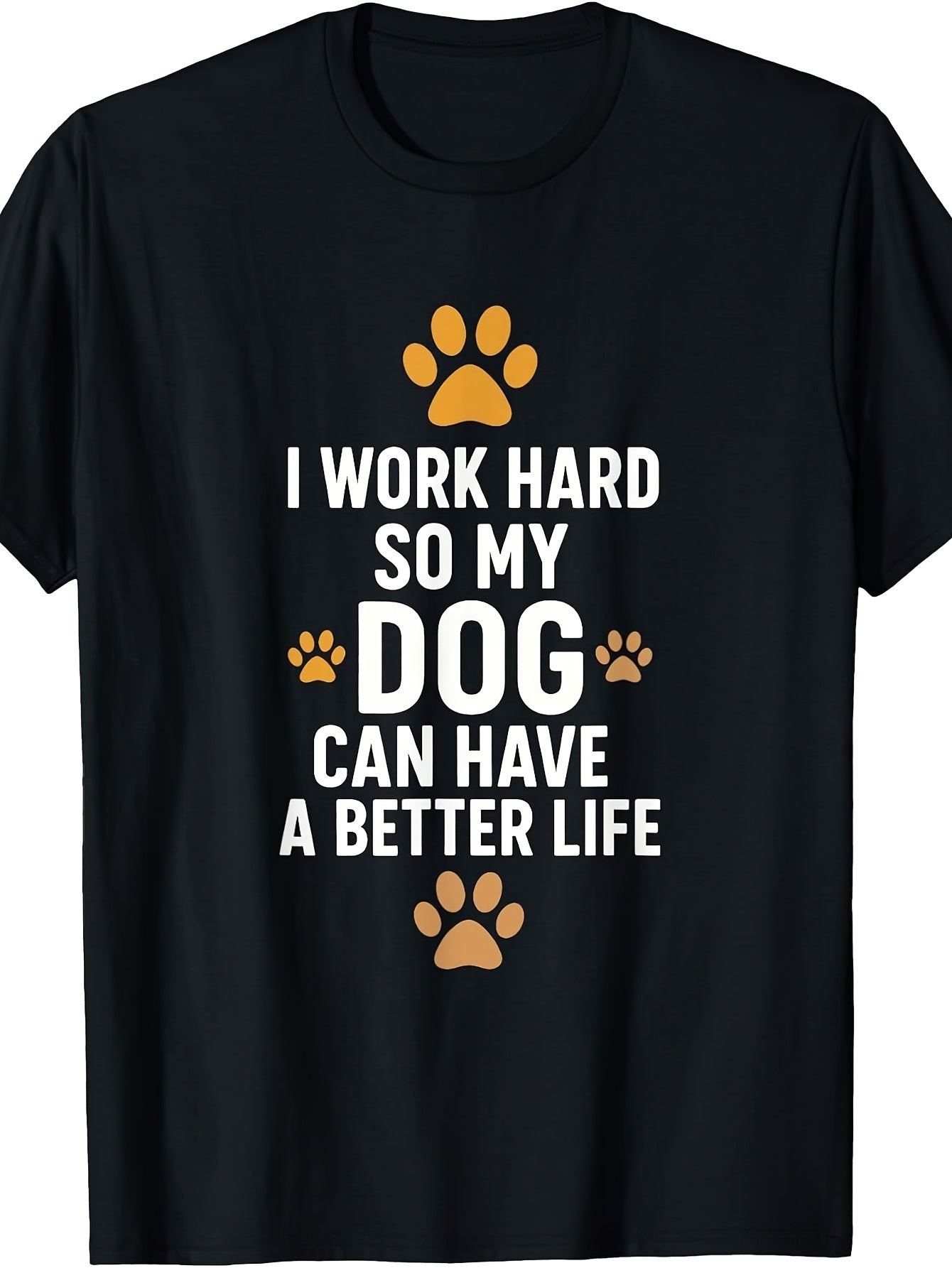Men's & Women's Funny Dog Lover T-Shirt - Retro "I Work Hard for My Dog" Slogan with Paw Print, Casual Round Neck Tee Suitable for - Wear, Machine Washable Gift for Pet Owners
