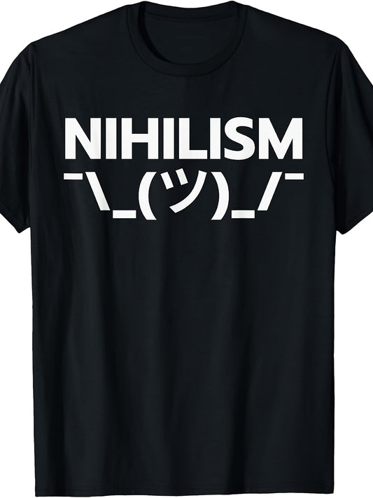 Men'S And Women'S T-Shirt, Nihilism Shrugging Kaomoji Text Graphic, Casual Daily Wear Summer Spring Fall