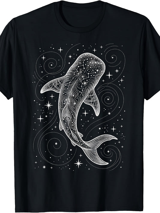 Mystical Style, Men's And Women's T-Shirt, Celestial Whale with Stars And Swirls Design, Casual Wear Summer Season