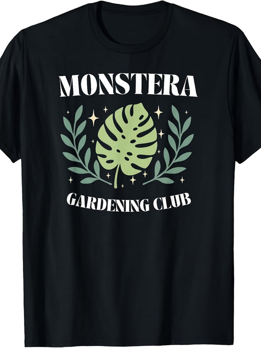 Men's & Women's Vintage Botanical T-Shirt - Monstera Leaf Print Round Neck Tee, Suitable for Gardening Gift, Casual Outdoor Wear, Machine Washable Retro Design for Spring Summer Outfits and Year-Round